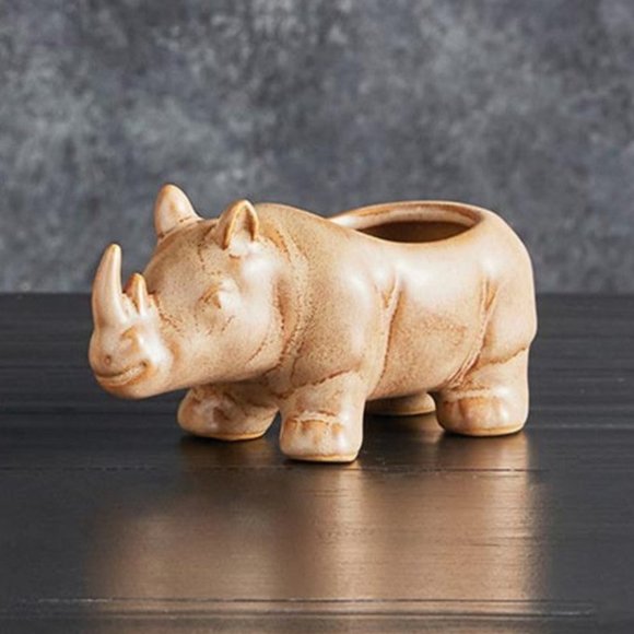 Rhino Ceramic Planter | Wild Safari Hippo Shaped Succulents Flower Pot | 4.5" x - Picture 1 of 3